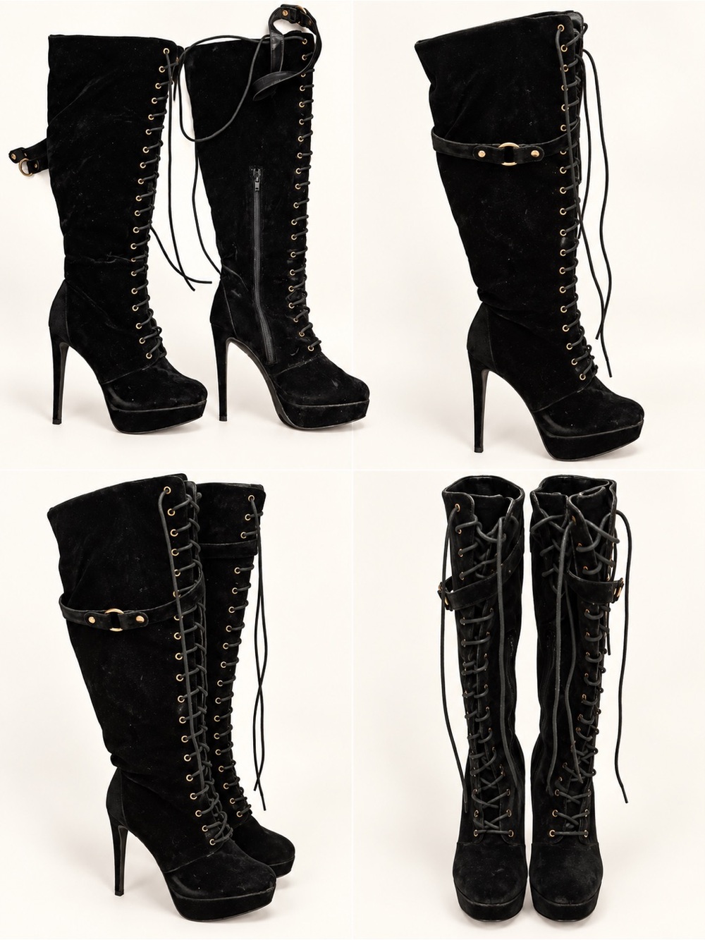 Witchy suede material black heeled boot